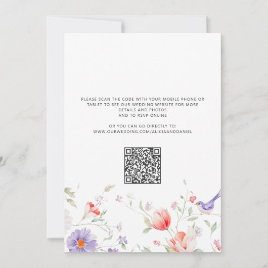 Boho wildflower sage green all in one QR wedding Einladung (Rückseite)