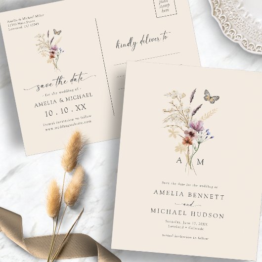 Boho Wildflower Save The Date Postkarte