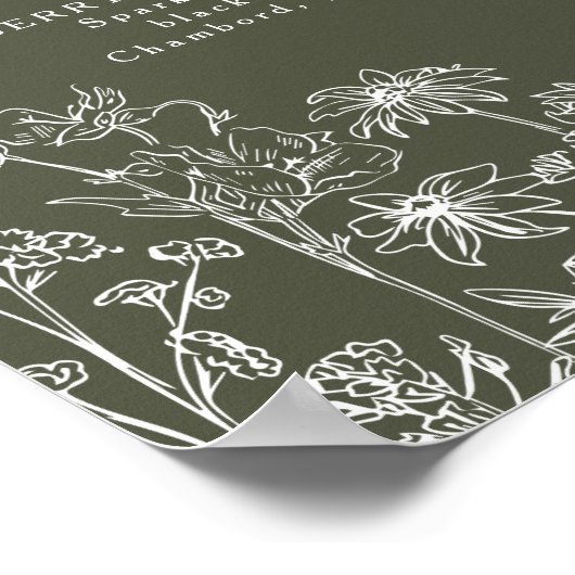 Boho Wildflower Signature Cocktail Menu Sign Poster (Ecke)