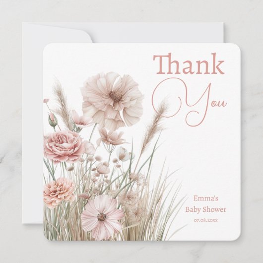 Boho Wildflower Thank You Card Dankeskarte (Vorderseite)