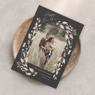 Boho-Wildflower-Torbogen-Foto Neujahr Feiertagskarte