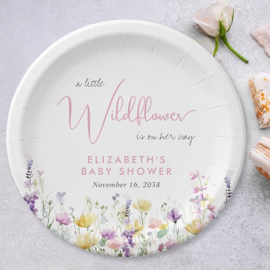 Boho Wildflower Watercolor Baby Shower Pappteller