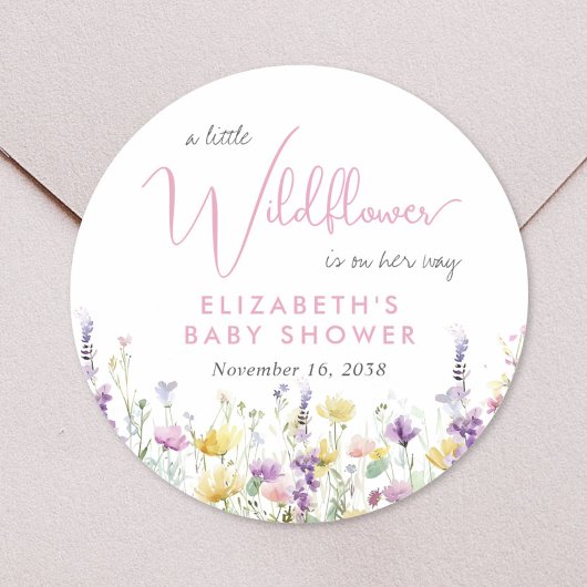 Boho Wildflower Watercolor Baby Shower Runder Aufkleber