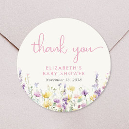 Boho Wildflower Watercolor Baby Shower Thank You Runder Aufkleber