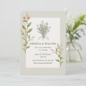 Boho Wildflower Watercolor Botanical Sage Wedding Einladung (Stehend Vorderseite)