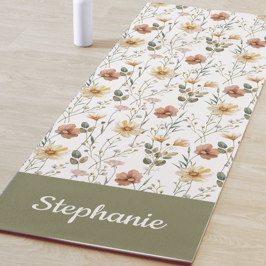 Boho Wildflower Watercolor Custom Name Yogamatte