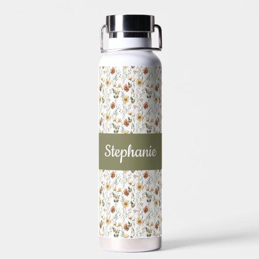 Boho Wildflower Watercolor Monogram Name Trinkflasche (Rückseite)