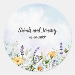 Boho-Wildflower-Watercolor-Personalisierung für di Runder Aufkleber