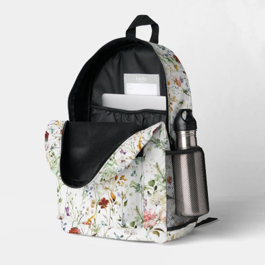 Boho Wildflower Watercolor Spring  Flower Bedruckter Rucksack (Rückseitige Ecke links (Offen) )