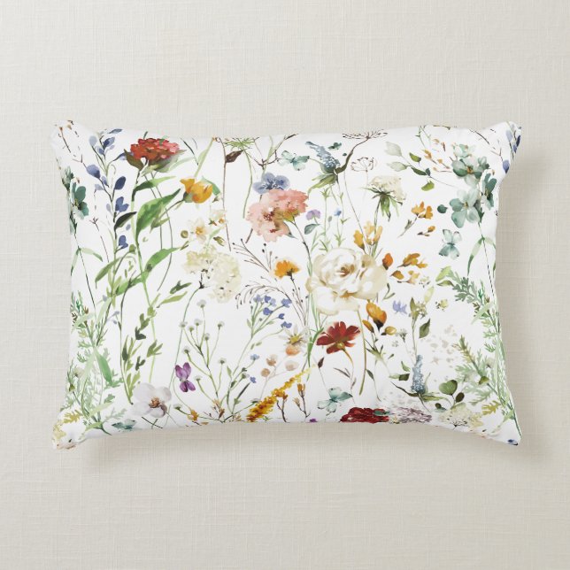Boho Wildflower Watercolor Spring  Flower Dekokissen (Vorderseite)