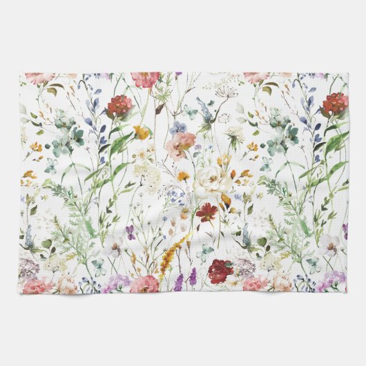 Boho Wildflower Watercolor Spring  Flower Geschirrtuch (Horizontal)