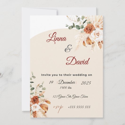 Boho Wildflower Wedding Invitation Einladung (Vorderseite)