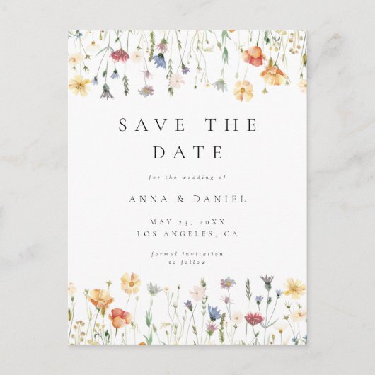 Boho Wildflower Wedding Save the Date Postcard Einladungspostkarte (Vorderseite)