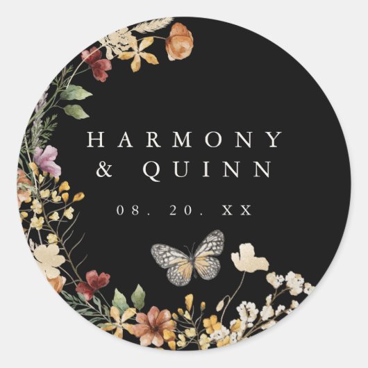 Boho Wildflower Wedding Sticker Label (Vorderseite)