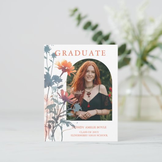 Boho Wildflowers Bunch Photo Modern Arch Graduate Postkarte (Stehend Vorderseite)