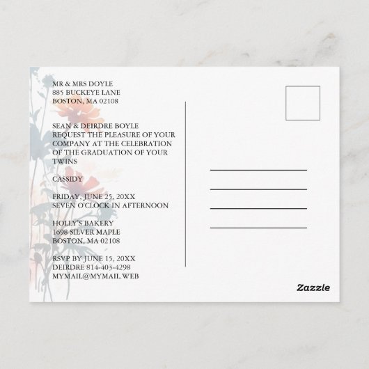 Boho Wildflowers Bunch Photo Modern Arch Graduate Postkarte (Rückseite)