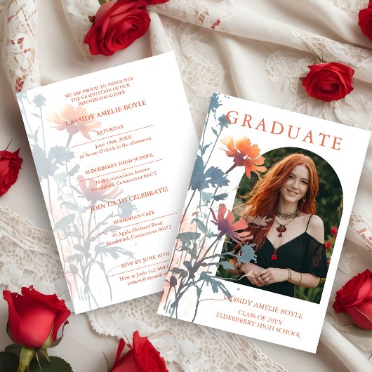 Boho Wildflowers Bunch Photo Modern Arch Photo Einladung