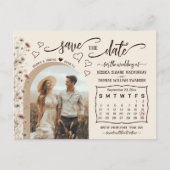 Boho Wildflowers Calendar & Photo Save the Date Ankündigungspostkarte (Vorderseite)