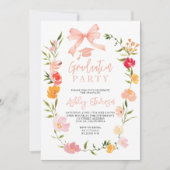 Boho Wildflowers Coquette Bow Foto Abschluss Einladung (Vorderseite)