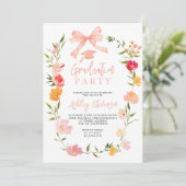 Boho Wildflowers Coquette Bow Foto Abschluss Einladung (Stehend Vorderseite)