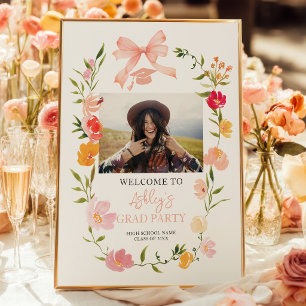 Boho Wildflowers Coquette Schleife Foto Abschlussf Poster