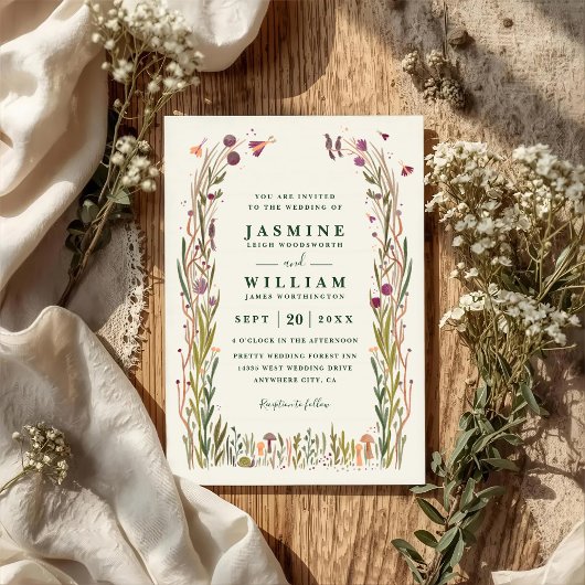 Boho Wildflowers Mushroom Magic QR Code Wedding Einladung