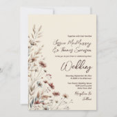 Boho Wildflowers & Photo Modern QR Code Wedding Einladung (Vorderseite)