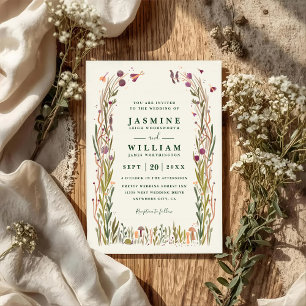 Boho Wildflowers Pilz-Magie QR-Code-Hochzeit Einladung