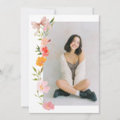 Boho Wildflowers Pink Coquette Bow Photo Sweet 16 Einladung (Rückseite)