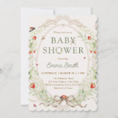 Boho Wildflowers Strawberry Baby Shower Einladung (Vorderseite)