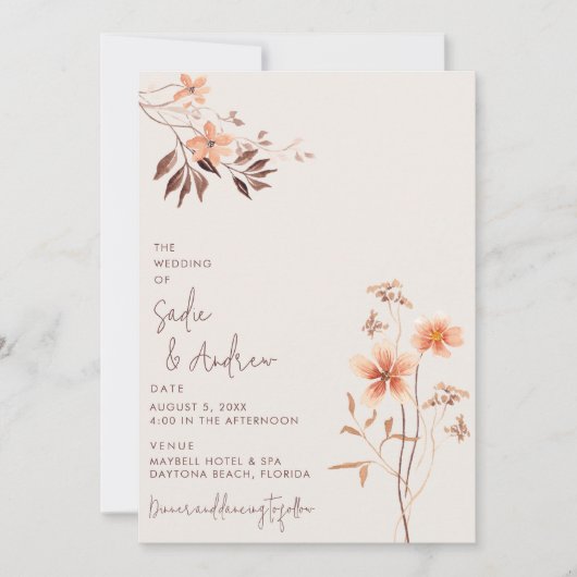 Boho Wildlfower Rustikale Einladung zur Hochzeit i (Vorderseite)