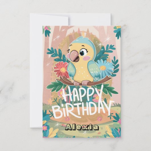 Boho will Parrot Digital Geburtstag Karte (Vorderseite)