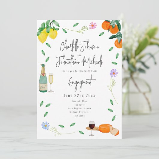 Boho Wine and Käse Engagement Party Einladung (Stehend Vorderseite)