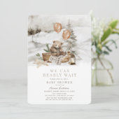 Boho Winter Bear Bear Bearly Wait Holiday Baby Dus Einladung (Stehend Vorderseite)