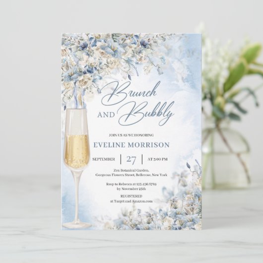 Boho Winter Blume grüne Brunch und blubbly Einladung (Stehend Vorderseite)