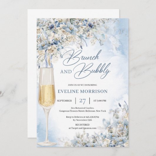 Boho Winter Blume grüne Brunch und blubbly Einladung (Vorne/Hinten)