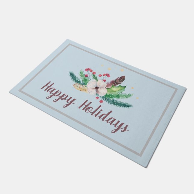 Boho Winter Bouquet individuell anpassbar Fußmatte (Schrägansicht)