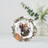 Boho Winter Citrus Round Foto Feiertagskarte (Stehend Vorderseite)