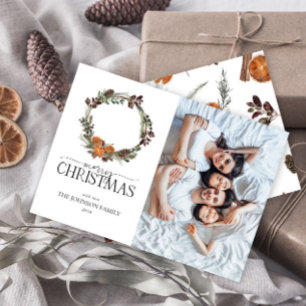 Boho Winter Citrus Wreath Foto Holiday Card Feiertagskarte