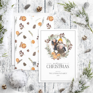 Boho Winter Citrus Wreath Frohe Weihnachts-Foto Ho Feiertagskarte