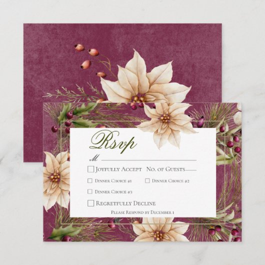 Boho Winter Greenery Boughs Burgundy Dinner RSVP Karte (Vorne/Hinten)
