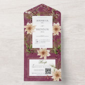 Boho Winter Greenery Boughs Burgundy QR Code All In One Einladung (Innen Boden)