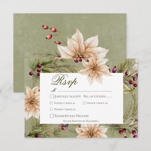 Boho Winter Greenery Boughs Sage Green Dinner RSVP Karte (Vorne/Hinten)