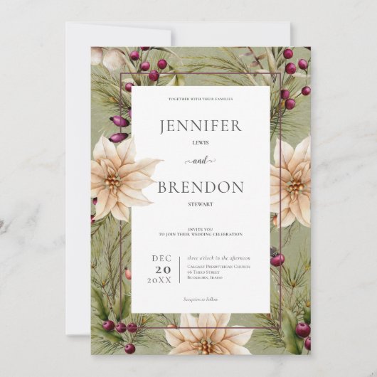 Boho Winter Greenery Boughs Sage Green Einladung (Vorderseite)