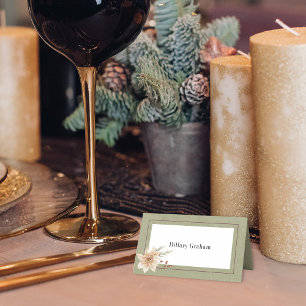 Boho Winter Greenery Boughs Sage Green geklappt Platzkarte