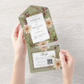 Boho Winter Greenery Boughs Sage Green QR Code All In One Einladung (Abreißen)