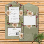 Boho Winter Greenery Boughs Sage Green QR Code All In One Einladung