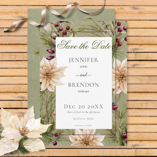 Boho Winter Greenery Boughs Sage Green Save The Date