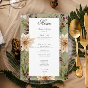 Boho Winter Greenery Boughs Sage Green Wedding Menükarte