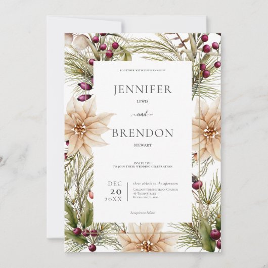 Boho Winter Greenery Boughs White Einladung (Vorderseite)